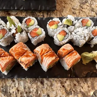 Top row: Salmon Avocado Roll Bottom row: Florida roll