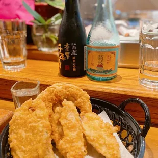 Tempura and 2 sakes