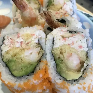Pancho Roll-shrimp tempura, crab, avocado, &amp; tobiko