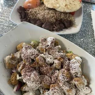Chicken Gyro Bowl &amp; lamb kabobs plate