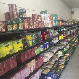 shelves of various foods