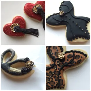 Burlesque themed cookies...corsets, masks, tassels!