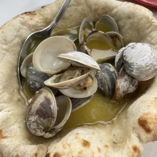 Appetizer: Little Neck Clams. The bread bowl is ingenious