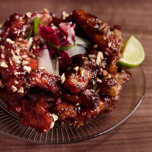 Glazed Jang-eo - Fried Sea Eel, Eggplant Tossed with Korean Raspberry Sauce