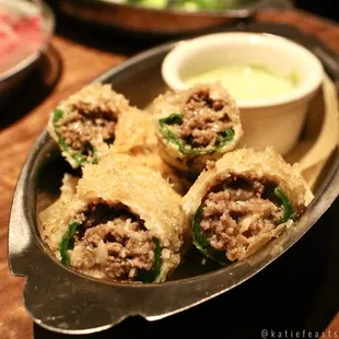 Lamb stuffed fried pepper