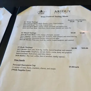 Wine Festival Tasting Menu