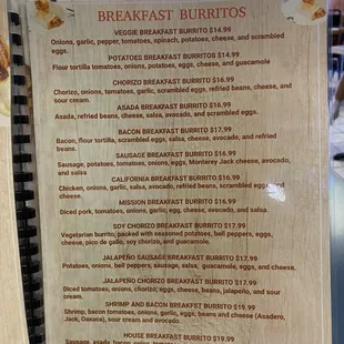 Breakfast Burrito menu
