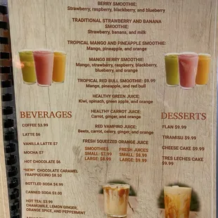 Juice menu