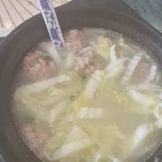 Handmade Meatball with Rice Noodle Soup