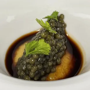 caviar
 white sturgeon, caramelized plantain, lobster jus