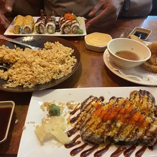 Fried rice, Vegetable Tempura, Arigato Roll, Orioles Specialty Roll, Tuna Roll Maki, Shrimp Tempura Roll Maki
