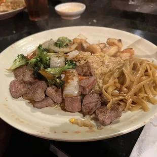 Tasty steak and shrimp hibachi