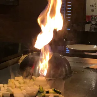 An onion on fire