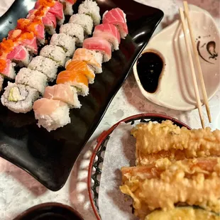 Cherry Blossom, California Roll, Rainbow Roll, Tempura Mix Appetizer