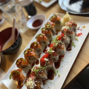 a plate of sushi on a table