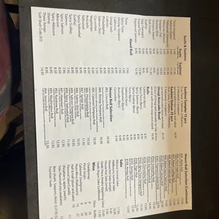 the menu of the restaurant