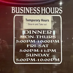 Temporary hours