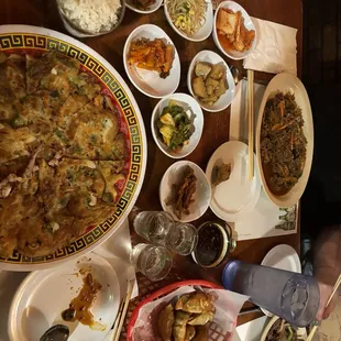 Seafood pancake, bulgogi, fried dumplings