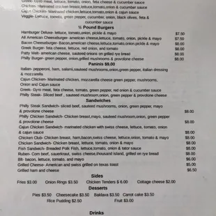 the menu for the restaurant
