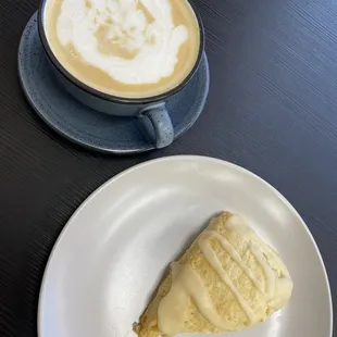 Maple scone and cappuccino