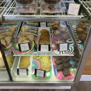a display case full of baked goods