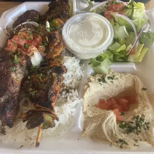 Combo plate - ground beef kabob and chicken plate.