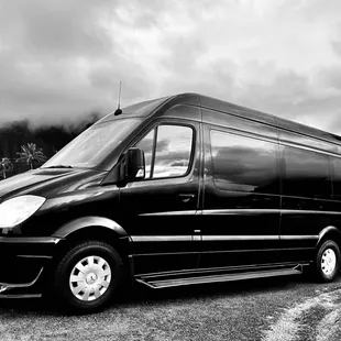 Exterior black limo van / executive car service