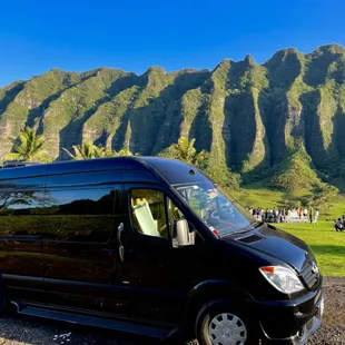 Limo van at a wedding at Kualoa Ranch