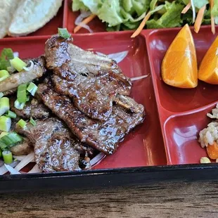 Bento box with Galbi (short ribs)