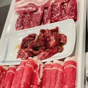 The Classic - brisket (bottom); boneless short rib (middle); pork belly (top)! Comes with steamed egg &amp; soup!