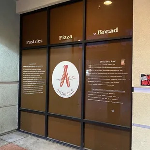 the entrance to a restaurant