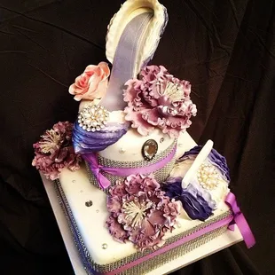 Floral Cake with sugar high heel and fondant purse.