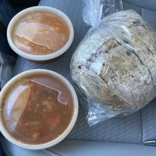 Olive loaf &amp; 2 pricey cups of soup.