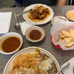 Chilaquiles with egg and Egg Torta with Chile Verde
