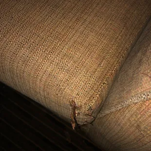 Dirty torn upholstery on couch