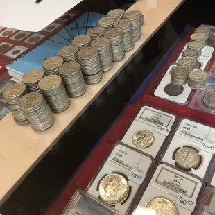 His coins and mine.