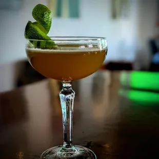 a cocktail in a coupe glass