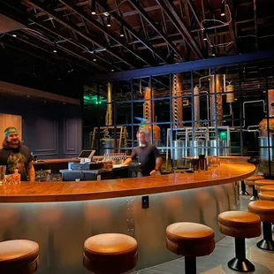 a bar with stools