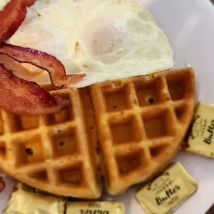 2 egg meal with 1/2 waffle and bacon