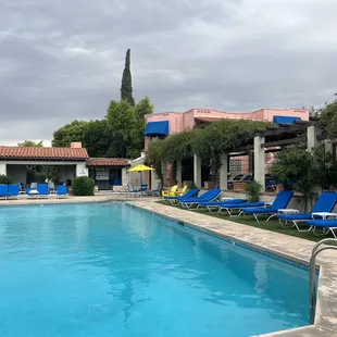 The palatial pool with plush loungers.