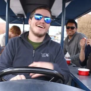 a group of people on a tour bus