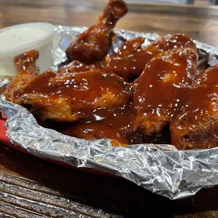 a plate of chicken wings