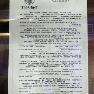 Sample menu from 1935. I hope most of these prices are in cents!