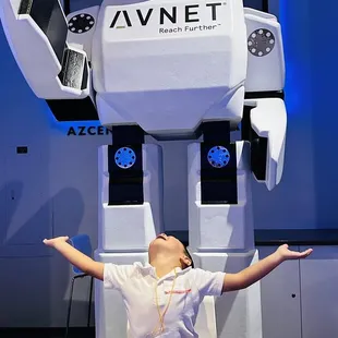 Spacecraft and earth room. Giant robot for kids exploration