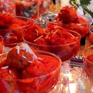 Meatball Marina wine glass appetizer.