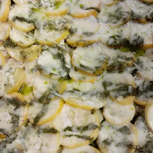 Scrumptious squash lasagna with pesto sauce.