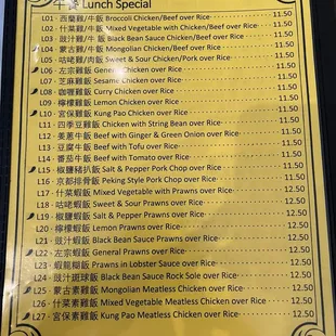 Lunch specials menu (May 2024)
