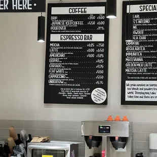 Coffee/espresso menu