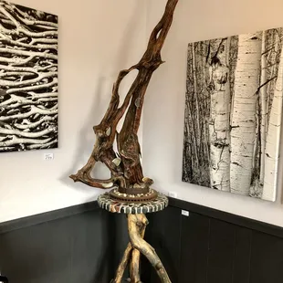 3D sculpture by Lizzie Battaglia. Mixed media of wood, agates and copper.