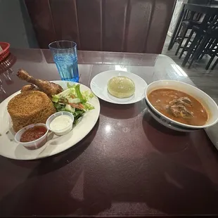 Delicious food m m. Lamb soup, &amp; Chicken with rice.